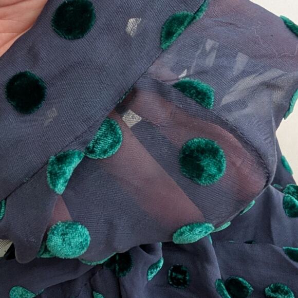 Magda Butrym Cuzco Sheer Velvet Polka Dot Cocktail Dress Blue Silk Blend Size 4 - Picture 13 of 13